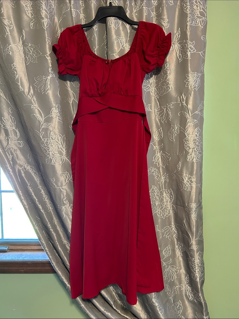 Gorgeous Red Puff-Sleeve Midi Dress